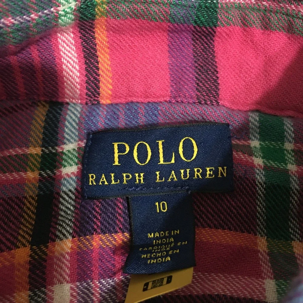 Polo Ralph Lauren Plaid Dress Kids 10 Pink Long Sleeve Button Front